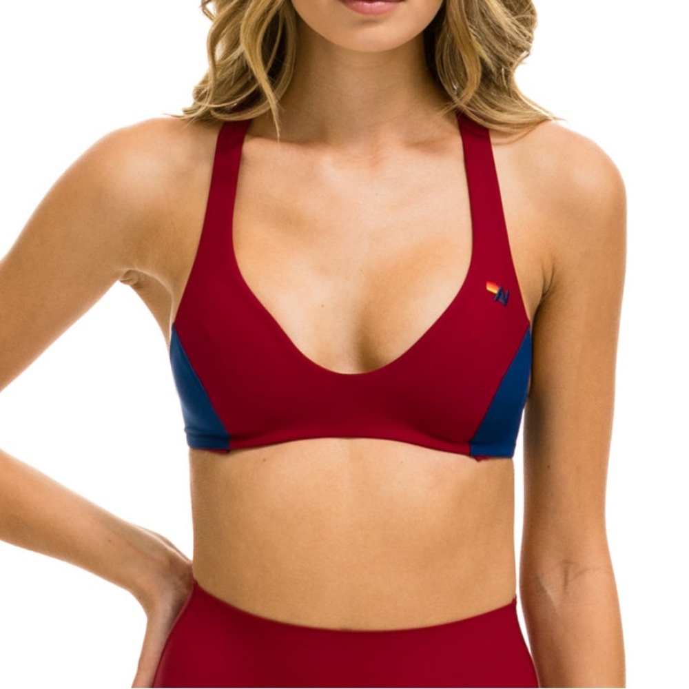 Aviator Nation color block sports bra